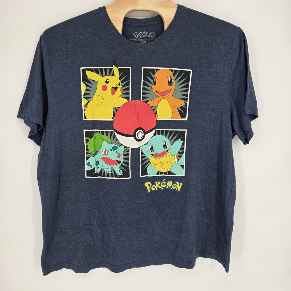 Pokémon T-Shirt Mens Graphic 3XLT Big Tall Pikachu Charmander Bulbasaur Squirtle